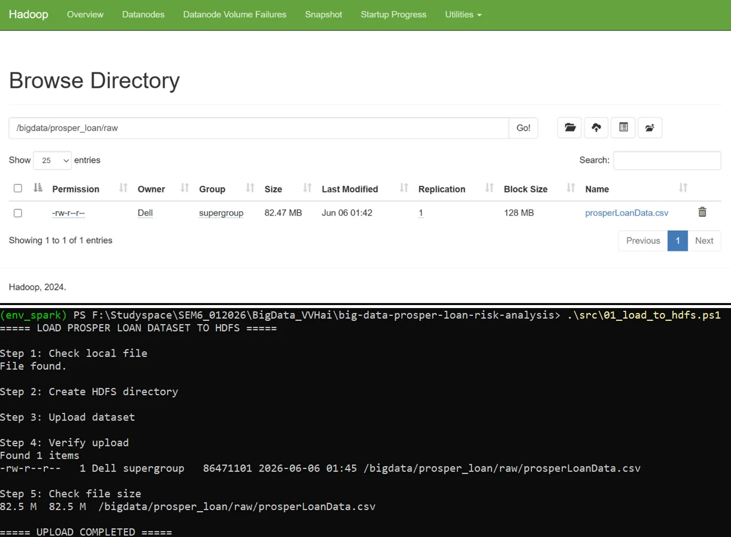 Apache Spark reading the Prosper Loan dataset from Hadoop HDFS