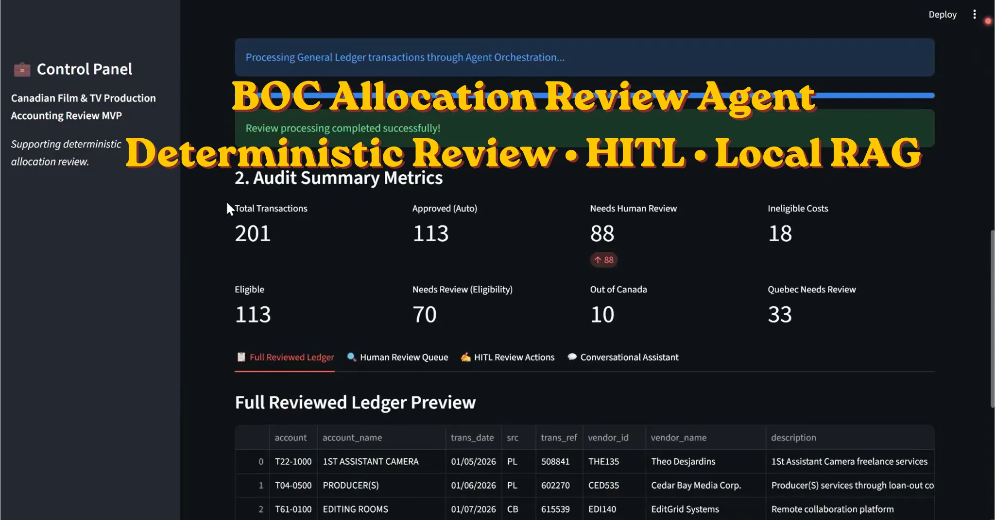 BOC Allocation Review Agent Streamlit dashboard